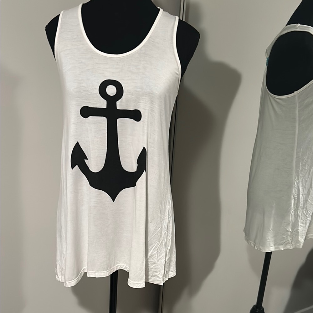 Anchor Print White Tank Top